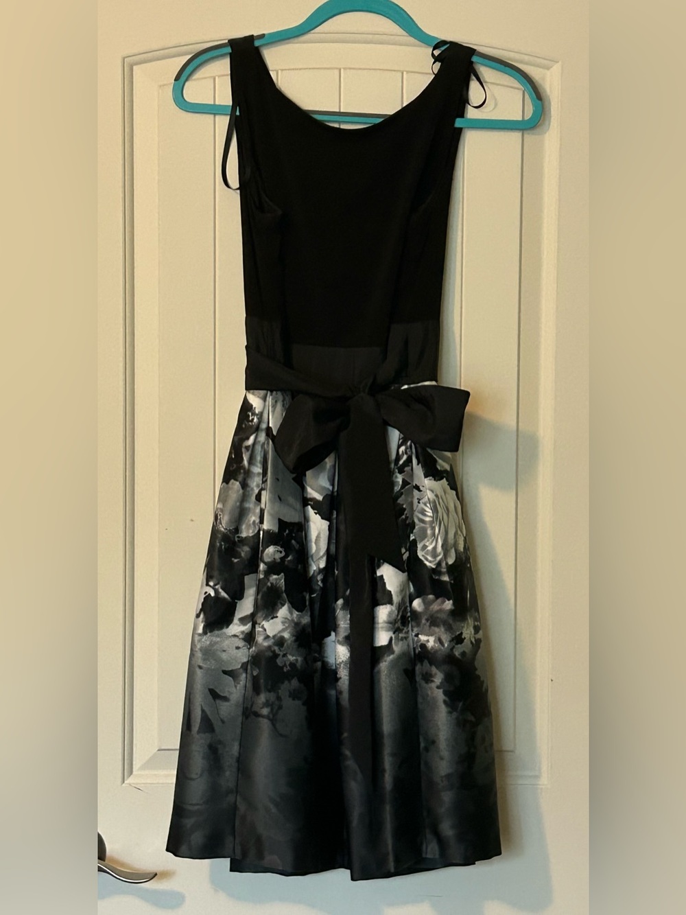 Black Floral Midi Dress with Waist Bow